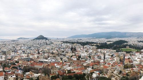 High angle shot of townscape against sky