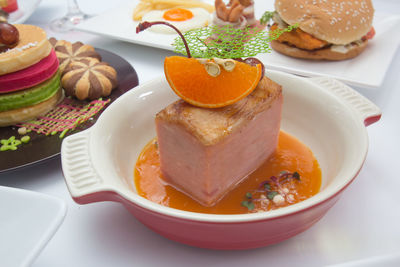 Close-up of food in containers on table