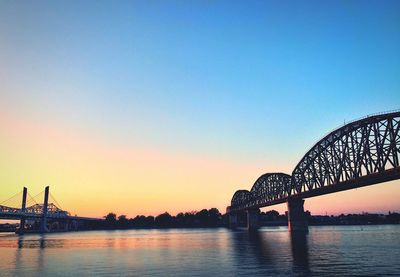 Bridge over river against sky during sunset