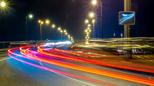 Light trails on road at night