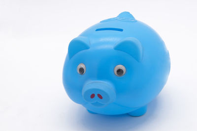 High angle view of blue toy against white background