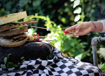 Cropped hand holding religious offering