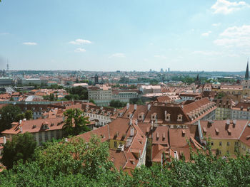 High angle view of townscape against sky