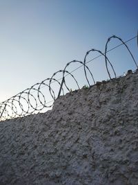 Low angle view of fence against clear sky