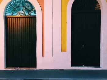 Closed door of building