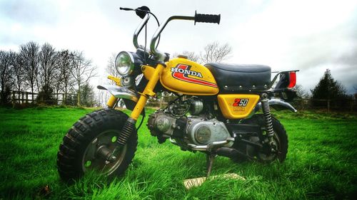 Tractor on grassy field