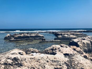 Scenic view of sea against clear sky
