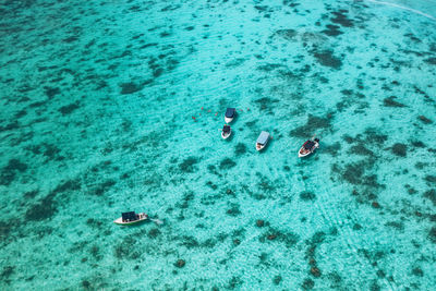 High angle view of boats in sea