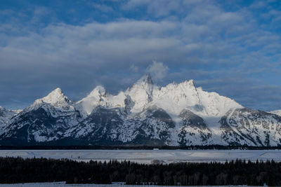 Scenic view of snowcapped mountains against sky