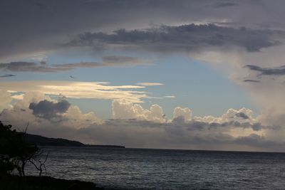 Scenic view of sea against cloudy sky