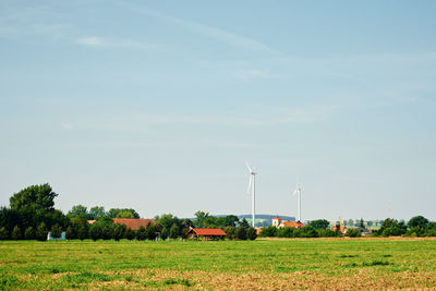 Small village near wind turbine generator