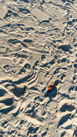 High angle view of person shadow on sand