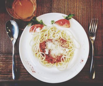 Close-up of pasta in plate on table