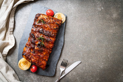 High angle view of food on table