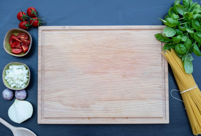 High angle view of vegetables on table
