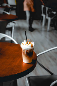 Close-up of drink on table at cafe