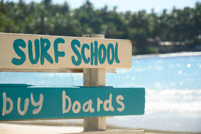 Close-up of information sign