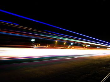 Light trails on road at night