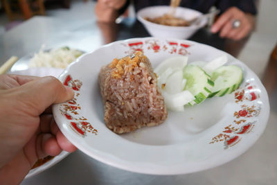 Midsection of person holding meal served in plate