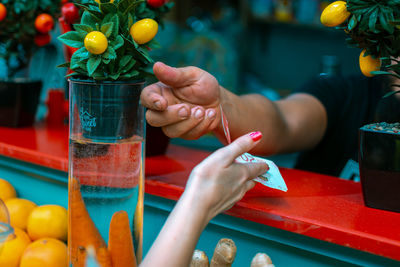 Midsection of woman holding fruits