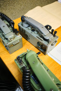 High angle view of toys on table