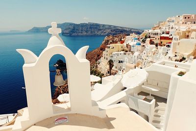 High angle view of sea against clear sky