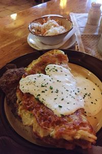 Close-up of breakfast served in plate