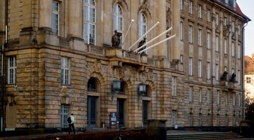 Low angle view of old building in city