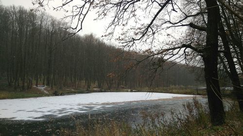 Scenic view of river against sky during winter