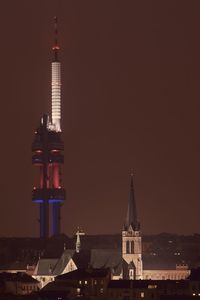 View of city lit up at night