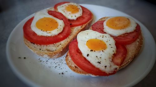 High angle view of breakfast served in plate