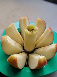 Close-up of fruits in plate on table