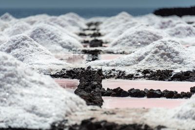 Scenic view of a  sea salt field 