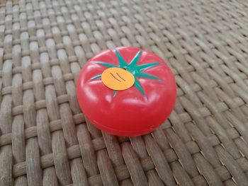 High angle view of fruits in basket on table