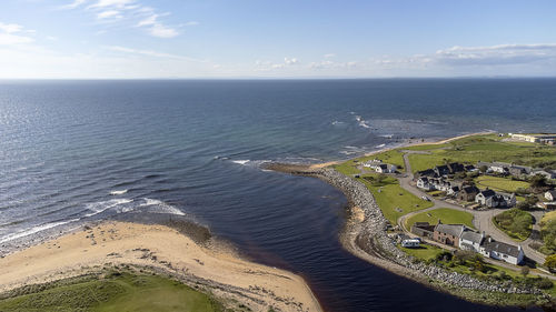 The coastline at the town of brora in the scottish highlands, uk