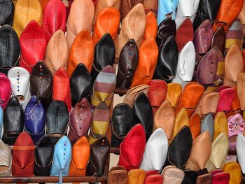 Full frame shot of colorful slippers for sale