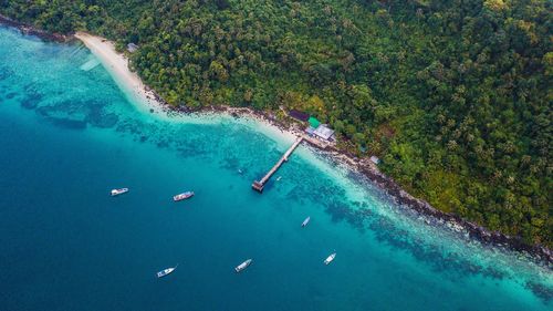 High angle view of sailboat on sea shore