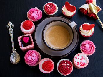 High angle view of coffee on table