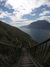 High angle view of mountain range against sky