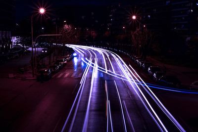 Light trails on road at night