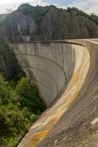 High angle view of dam on wall by road