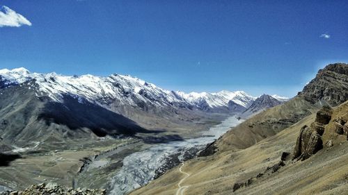 Scenic view of snow covered mountains