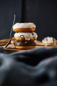 High angle view of dessert on table