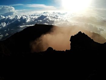 Scenic view of silhouette mountain against sky during sunset