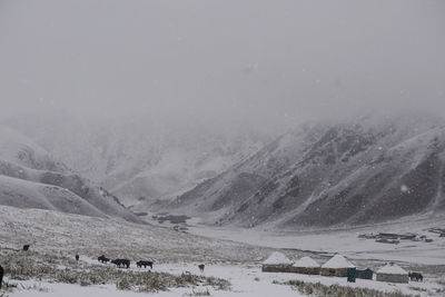 Scenic view of snow covered mountains against sky