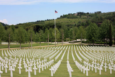 Usa military cemetery of second world war with crosses of dead soldiers resting in florence