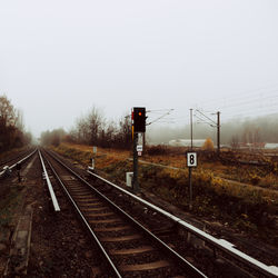 Railroad tracks against clear sky