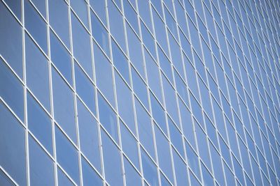 Low angle view of chainlink fence against clear blue sky