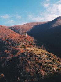 Scenic view of mountains against sky during autumn