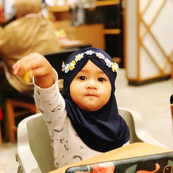 Portrait of cute baby girl at marugame udon